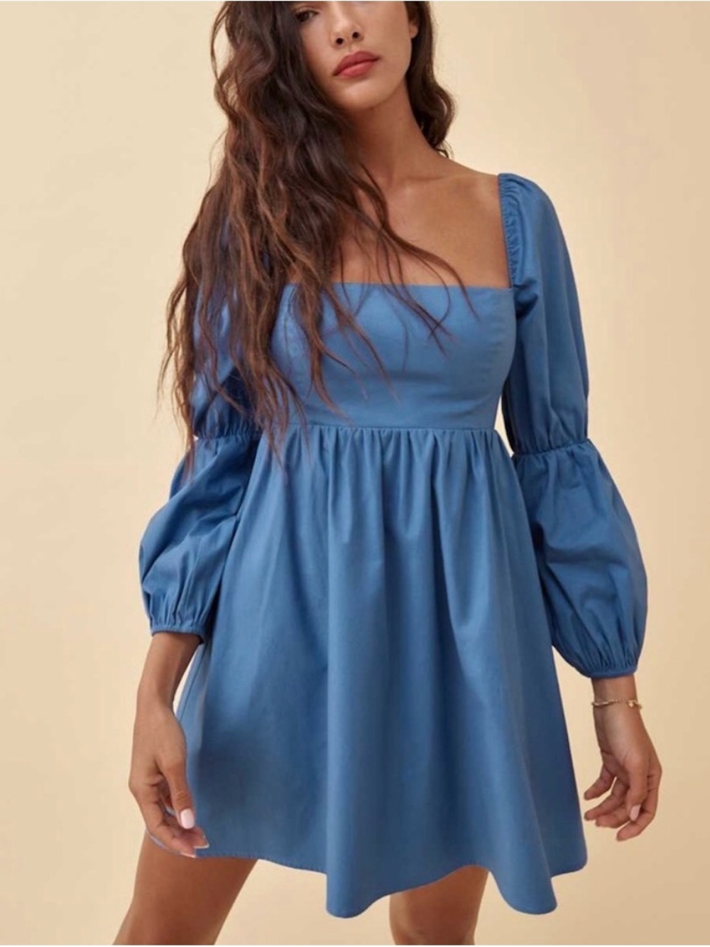 🦋 Reformation| Michaela Mini Dress Cornflower Blue Size 10 Puff Sleeve